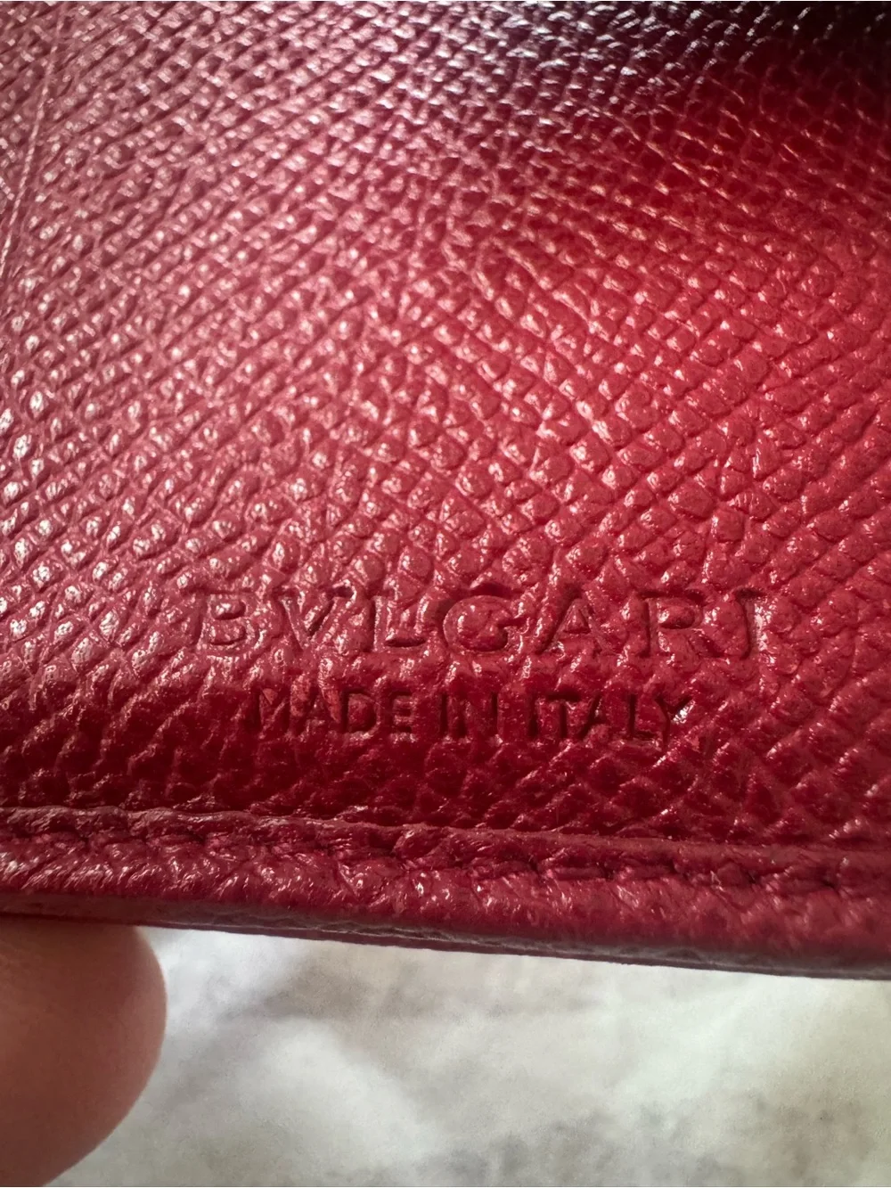 Bulgari Deep Red Textured Leather Wallet with Signature Circle Clasp